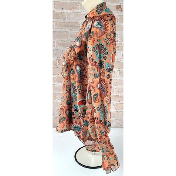 Polo Bonetta Long Sleeve Blouse Ruffle Fall Colors Glitter Buttons Women S/M New - Picture 12 of 12